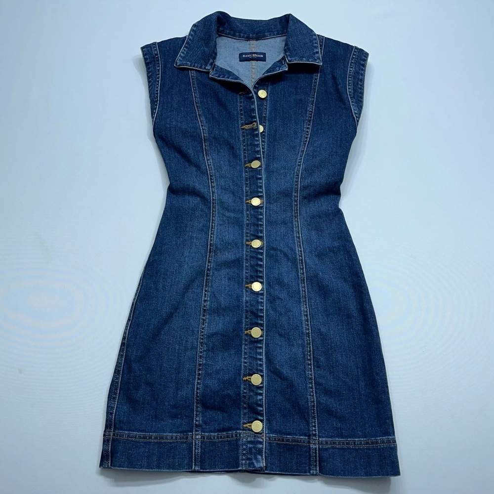 Ramy Brook Lolita Denim Mini Dress Womens 24 Indigo Dyed Button Up Sleeveless - Picture 1 of 13